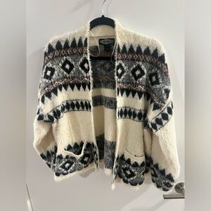 White fuzzy chevron tribal pattern cardigan